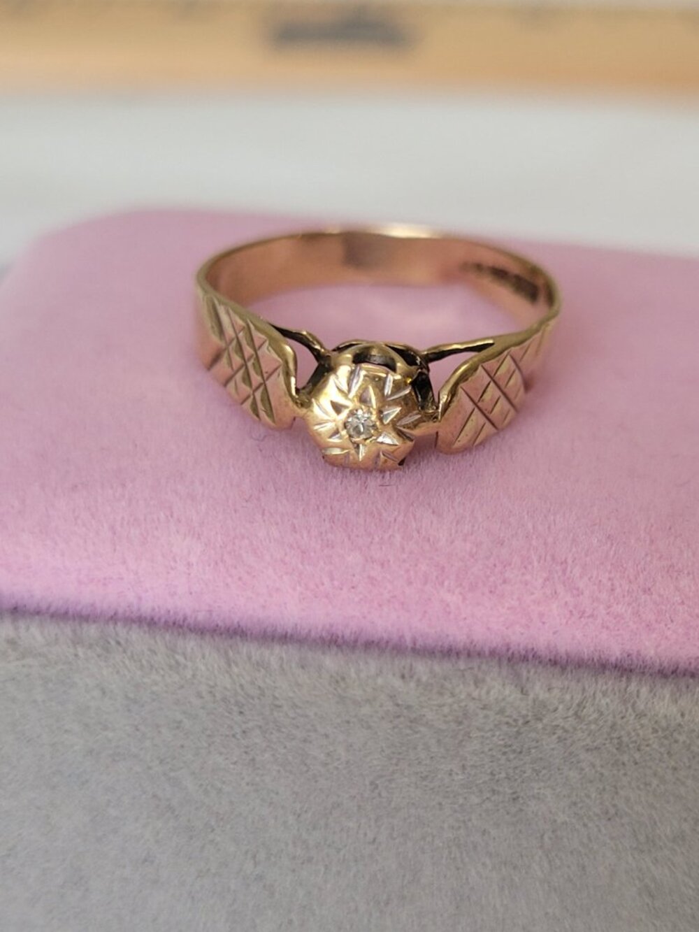 Vintage English Gold Diamond Ring 1985 Birmingham